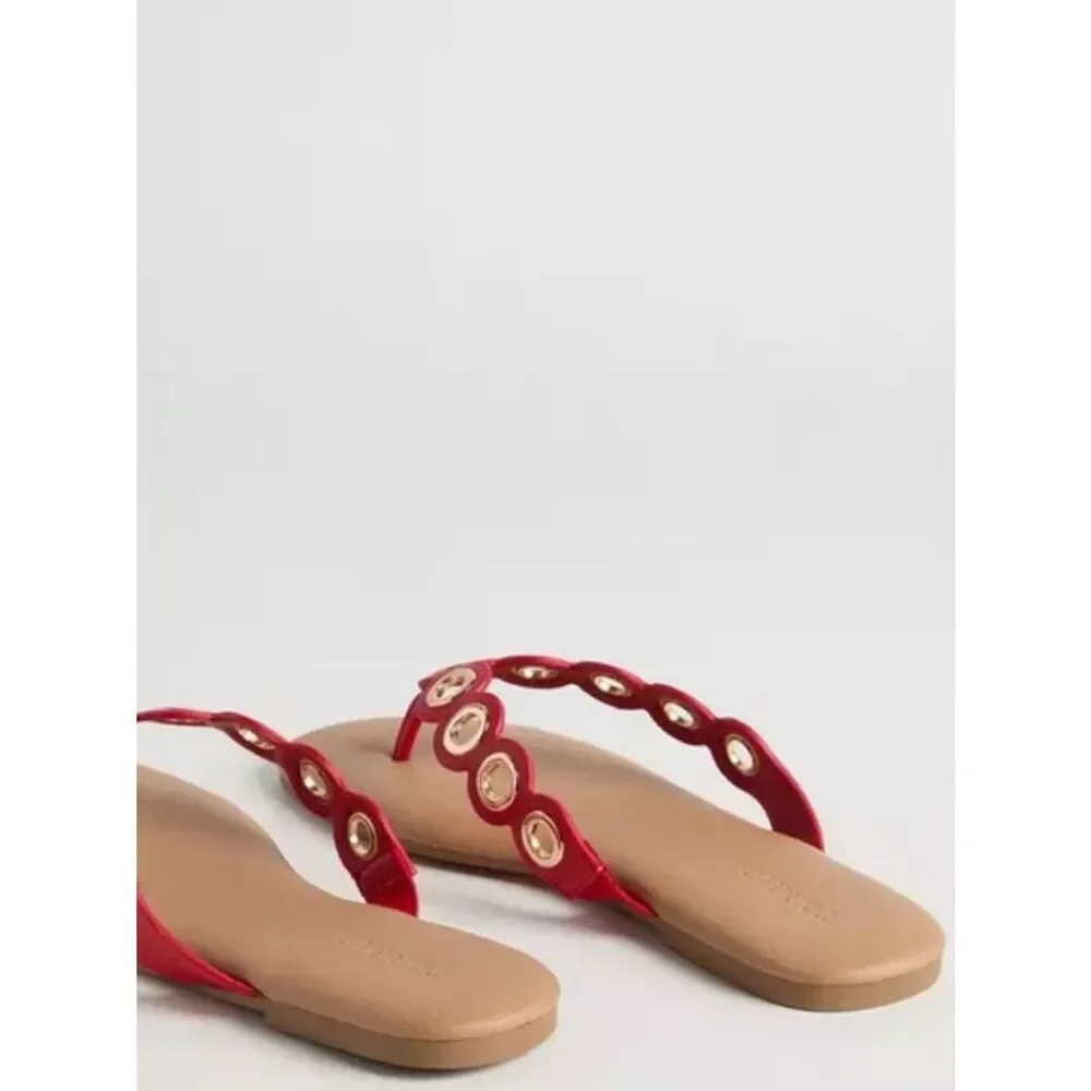 Torrid Red Grommet Thong Sandal 8W New
